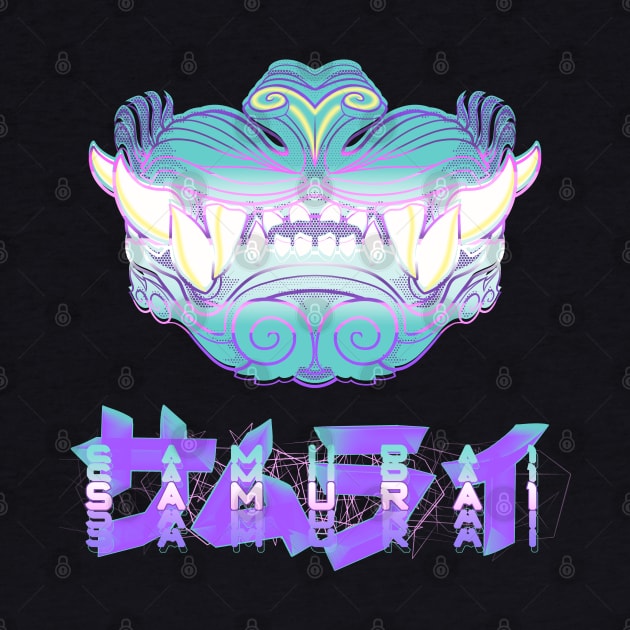 Vaporwave Samurai サムライ Tiger Oni Mask - retro futuristic Japanese motif by SamInJapan